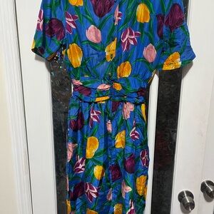 Caroline Wells Floral Blue Dress Size 10